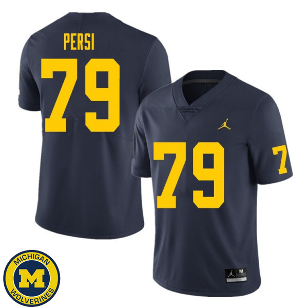 Mens Michigan Wolverines #79 Jeffrey Persi Navy Fashion Player Jersey